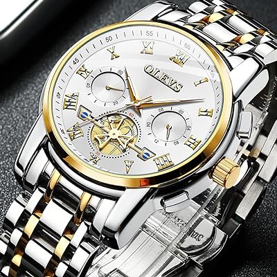 Olevs Men Multifunction Watch, Multi Dial Waterproof Luminous Chronograph Men's Watch with Date Gift for Men,Stainless Steel Watches for Men,Classic