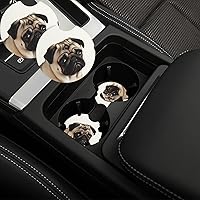 Car Cup Holder Coaster 2 Pack Non-Slip Insert Coaster Funny Pug Dog Car Cup Mat Pad with A Finger Notch Round Auto Drink Coaster Car Interior Accessories for Women Men