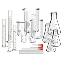 Frienda 20 Pcs Lab Glassware Include 4 Graduated Cylinder Set, 4 Glass Beaker Set, 3 Glass Dropper, 4 Stirring Rod, 5 Measuring Cups for Laboratory Equipment Science Chemistry Supplies