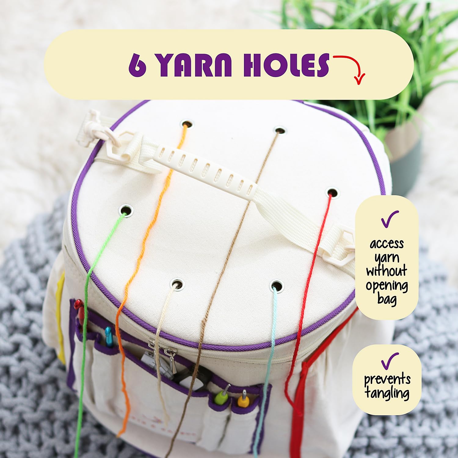 Hearth & Harbor Crochet Bag Organizer – Durable Knitting Bag, Yarn Organizer for Crochet Accessories and Supplies, Canvas Yarn Bag, Crochet Organizer with Accessories Case, Yarn Storage Organizer
