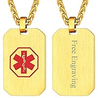 FaithHeart Medical Alert ID Necklace, Stainless Steel/18K Gold Plated Health Emergency Identification Pendant Necklaces Customize Jewelry for Men Women with Delicate Packaging