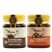 Bundle of Mujeza Black Seed Raw Honey & Mujeza Mountain Sidr Raw Honey – 100% Organic Honey Unheated, Unfiltered and Unpasteurized Gluten Free Non GMO Pure Honey – (250g / 8.8oz each)