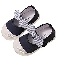 Toddler Girl's Canvas Sneakers Bowknot Mary Jane Flat Shoes for Kids School Uniform Shoes Dress Shoes
