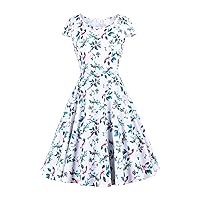 Vintage Floral Cocktail Dress Cap Sleeve Retro Flared A-Line Dress for Womens 1950s Party Rockabillty Prom Dresses