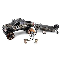 NKOK Realtree 1/18 Scale Free-Wheel Playsets 10-PC Set, RT Ford F-250 Super Duty Fishing Boat on Trailer & Accessories playset (Roof Rack, Hunter, 2 Ducks, Bow&Arrows), Multi, (21844)