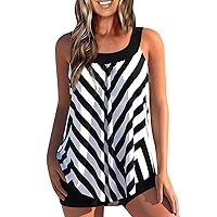 Modest Tankini Swimsuits for Women 2 Pcs Bathing Suits Floral Print Tank Top with Boyshorts Tummy Control Swimwear