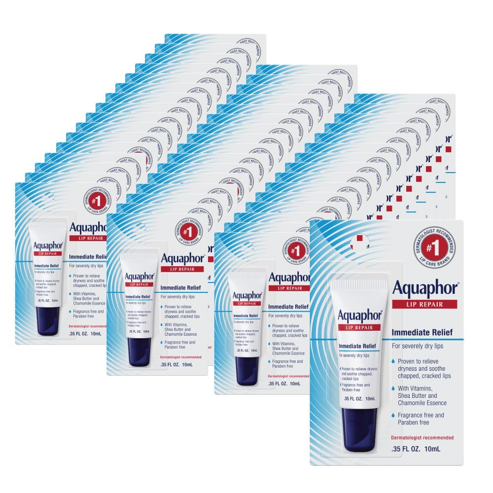 Aquaphor Lip Repair Ointment - Long-lasting Moisture to Soothe Dry Chapped Lips - .35 fl. oz. Tube (Pack of 48)