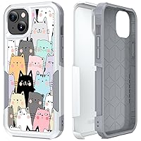 Case for iPhone 15 Pro Max, Cute Funny Cats Pattern Shock-Absorption Hard PC and Inner Silicone Hybrid Dual Layer Armor Defender Case for iPhone 15 Pro Max