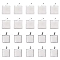 UNICRAFTALE 20/25mm About 12pcs Square Pendant Trays Stainless Steel Blank Bezel Hypoallergenic Tray Base Pendant Cabochon Settings for Jewelry Making DIY Findings Stainless Steel Color