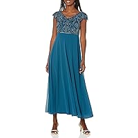 J Kara Women's Back and Front Cowlneck Beaded Short Sleeve Gown