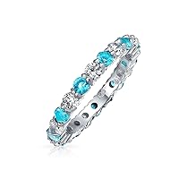 Bling Jewelry Alternating Two Tone Cubic Zirconia Stackable CZ Eternity Ring For Women Teen .925 Sterling Silver 12 Birth Month Colors