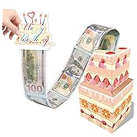 HEIPINIUYE Money Gift Box for Cash Pull 3D Cake Surprise Money Box with Plastic Bags Money Roll Gift Box for Kids Girls Boys Birthday Money Pull Box