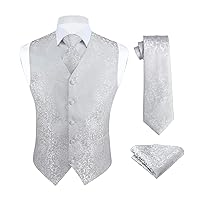 HISDERN Mens Vest Tie Set 3PC Formal Waistcoat Paisley Floral Jacquard Necktie Pocket Square Suit Vests Wedding Party