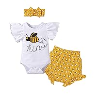 ODASDO Newborn Infant Baby Girls Summer Outfit Cotton Short Sleeve Romper + Shorts + Headband 3pcs Set for 0-12M