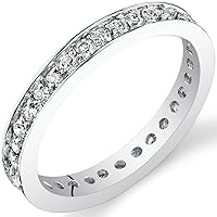 PEORA 14K White Gold Genuine Diamond Eternity Ring Band for Women, Round Brilliant Cut, 0.80-0.92 Carat total, I-J Color, SI2-I1 Clarity, 3mm width, Sizes 5 to 9