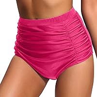 Swimsuits for Older Women with Sleeves Beach Shorts Ruched Bottom High Cut Swim Bottom Full Coverage