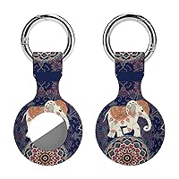 Multicolor Tribal Ethnic Elephant Silicone Case for Airtags Holder Tracker Protective Cover with Keychain Air Tag Dog Collar Accessories