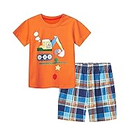 Cartoon Outfits for Toddler Boys Excavator Dinosaur Printing Short Sleeve T-Shirt and Shorts Boys Summer Clothes Set