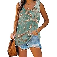 Tank Top for Women Summer Floral Sleeveless Button Down Scoop Neck Blouse Fashion Printed Shirts