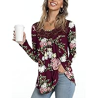 TAOHUADAO Women's Fall Casual Tops Long Sleeve Shirts Lace Pleated Tunic Tops for Leggings Loose Blouses