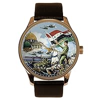 Saddam Hussein on Horseback, The Conquest of Jerusalem. Vintage Baath Party Iraqi Propaganda Art Solid Brass Collectible Watch