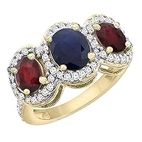 PIERA 10K Yellow Gold Natural Blue Sapphire & Enhanced Ruby 3-Stone Ring Oval Diamond Accent, sizes 5-10