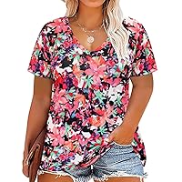 RITERA Women Plus Size Tops Tie Dye V Neck Shirt Floral Camo Summer Short Sleeve Tunic Oversized Ladies Blouse XL-5XL