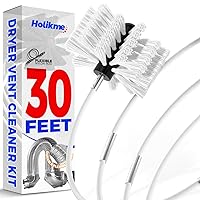Holikme 30 Feet Dryer Vent Cleaner Kit,Flexible Lint Brush with Drill Attachment, Extends Up to 30 Feet for Easy Cleaning, Synthetic Brush Head, Use with or Without a Power Drill, White