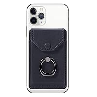 Ring Stand Stick on Wallet Cell Phone Slim Leather Wallet Stick on Wallet Credit Card RFID Blocking Sleeve Black