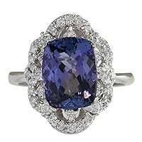 4.75 Carat Natural Blue Tanzanite and Diamond (F-G Color, VS1-VS2 Clarity) 14K White Gold Cocktail Ring for Women Exclusively Handcrafted in USA