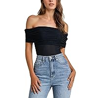 Women's Sexy Off Shoulder Tops Y2K T-Shirt Slim Fit Short Sleeves Spring Summer Blouse Going Out Nightout Shirt