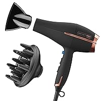 Hair Dryer with Diffuser, 1875W AC Motor Pro Hair Dryer with Ceramic Technology, Includes Diffuser and Concentrator, Black