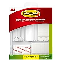 Command Picture Hanging Kit, Various Sized Picture Hanging Hooks and Strips to Hang Up to 15 Pictures, Indoor Use, Decorate Damage-Free,White