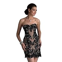 Women's Strapless Lace Cocktail Prom and Homecoming Dress 2454 Size 2 Black