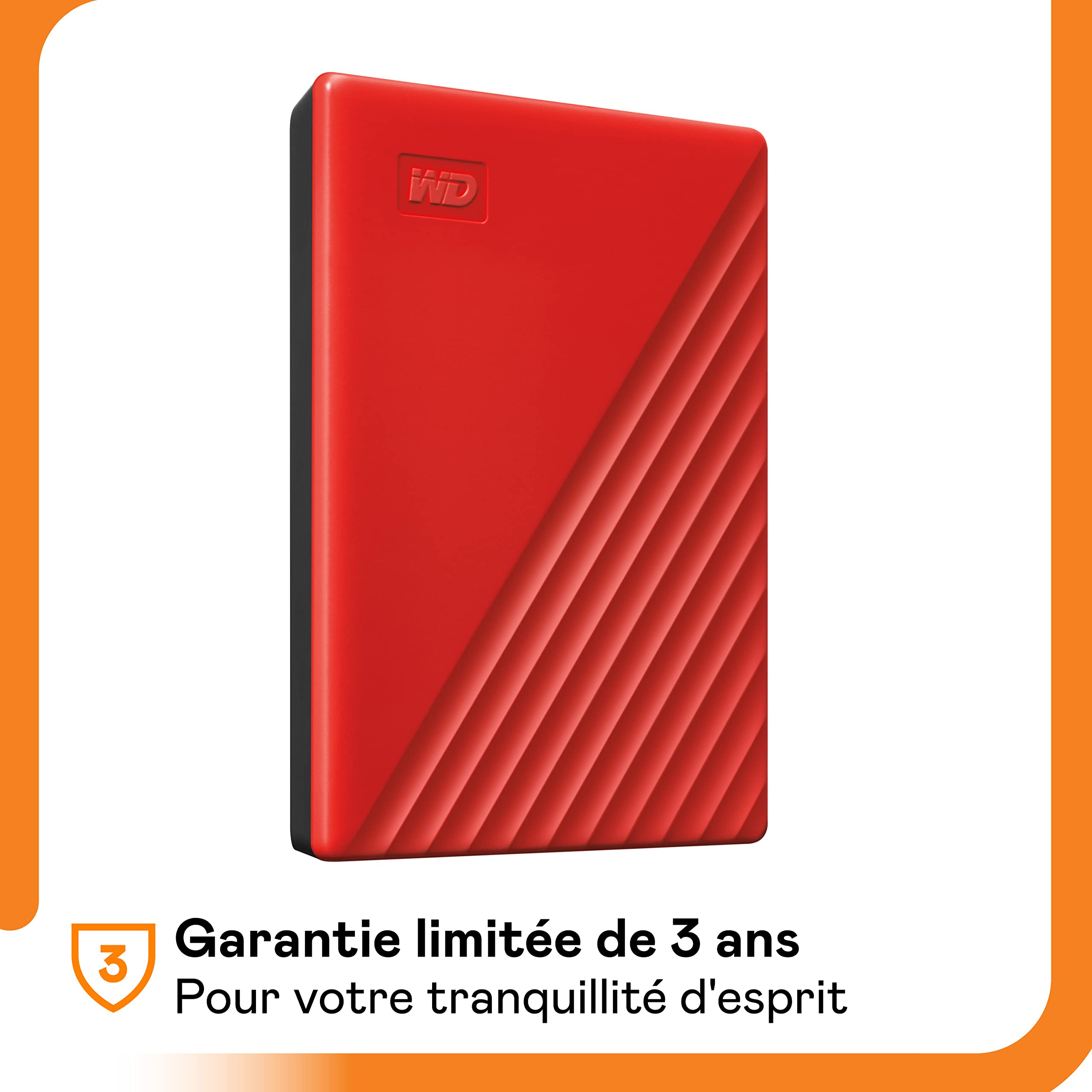 WD 2TB My Passport Portable External Hard Drive with backup software and password protection, Red - WDBYVG0020BRD-WESN