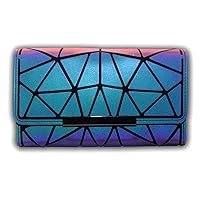 Geometric Luminous Wallet Rhomboids Lattice Purse Fashion Holographic Clutch Long Wallet Zipper Closure Pocket Bag Women Handbags Card Holder Coin Purse Cell Phone Case (Triangle)