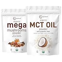 Micro Ingredients Organic Mega Mushroom Powder 10oz & Organic MCT Oil Powder 1lb Bundle 2 Pack | 10 in 1 Mushroom Complex | C8 MCT Oil, Plant Based Creamer