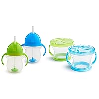 Munchkin® Happy Snacker Snack Catcher® and Any Angle™ Weighted Straw Trainer Cup Set, 4 Pack, Blue/Green
