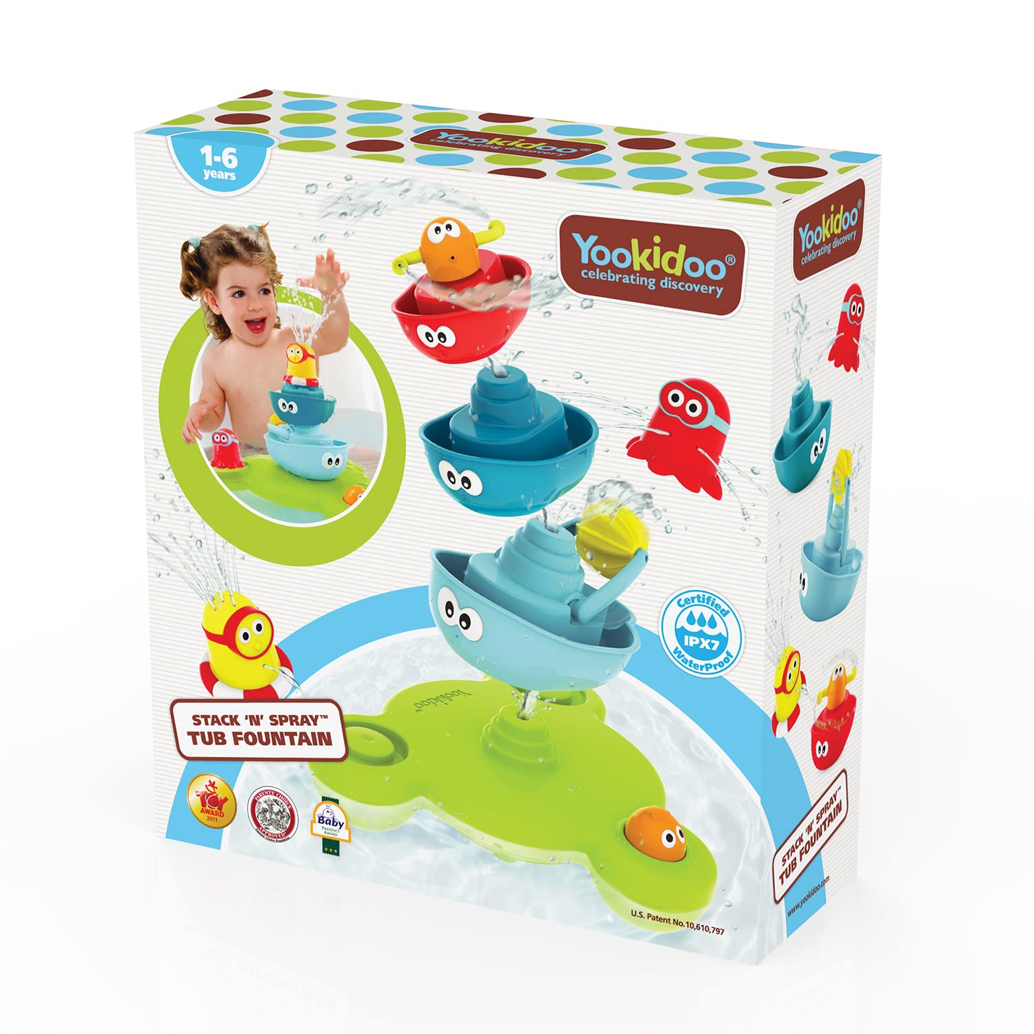 Yookidoo Baby Bath Toy (7 Piece Set) - Stack N' Spray Bathtub Fountain - Magical Spray Fountain for Bathtime Fun