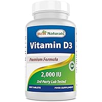 Best Naturals Vitamin D3 2000 IU (50 mcg) - 100 Tablets - 100 Days Supply - Helps Support Immune Health, Strong Bones and Teeth, & Muscle Function (100 Count (Pack of 1))