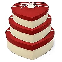 Gift Boutique Valentine's Day Heart Shaped Gift Boxes 3 Pack Red & Off White Valentine Hearts Treat Box with Lids & Ribbon Bow Nesting Cookie Box for Gift Giving Holiday Decorative Present Wrapping