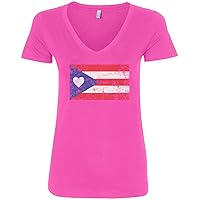 Threadrock Women's Puerto Rico Flag with Heart V-Neck T-Shirt