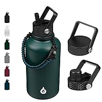 BJPKPK Half Gallon Insulated Water Bottles with Straw Lid,64oz Large Water Bottle,Stainless Steel Water Bottles with 3 Lids and Paracord Handle, Water Bottle for Hot & Cold Liquid, Army Green