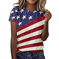Rainbow Sequin Tops for Women Womens Casual Independence Day Printed Short Sleeve O Neck T Shirt Top Summer Wo
