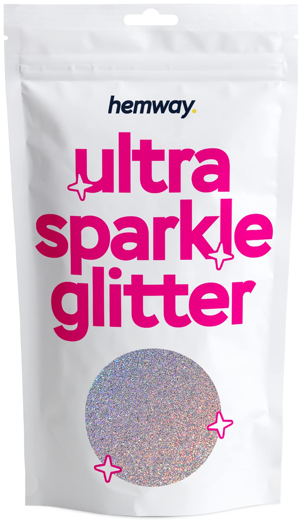Hemway Premium Ultra Sparkle Glitter Multi Purpose Metallic Flake for Nail Art, Cosmetic Graded, Makeup, Festival, Party, Hair, Body and Eyes 100g / 3.5oz - Silver Holographic