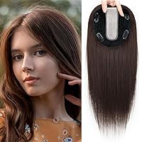 Premium Remy Hair Toppers for Women Real Human Hair,Upgraded Handmade Silk Base Hair Topper No Bangs Clip in Extensions Wiglet Hairpieces for Thinning Hair Middle Part 14