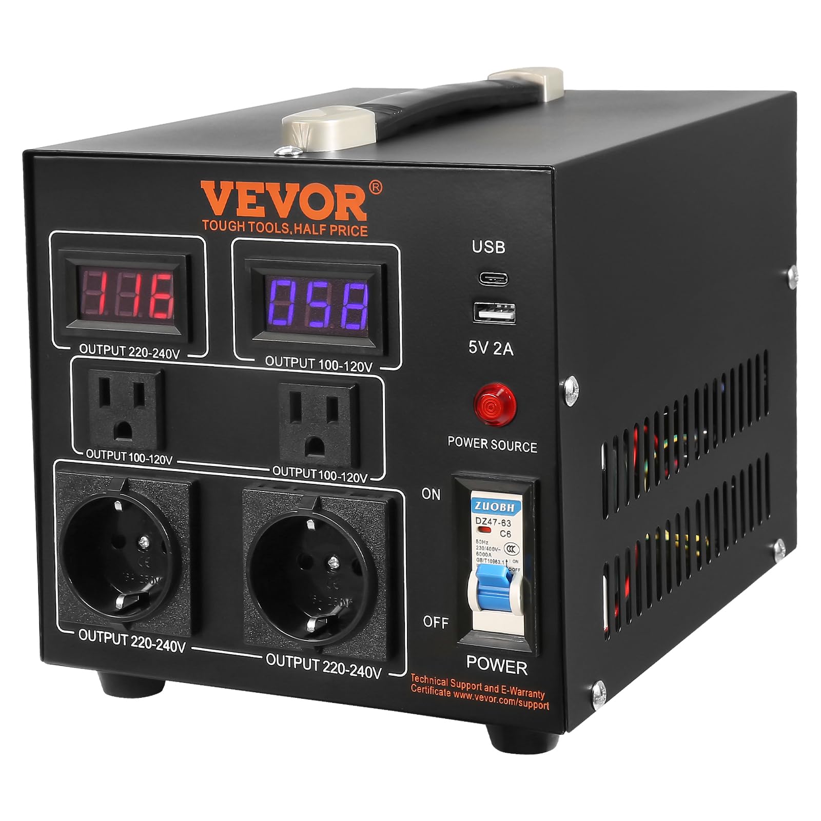 VEVOR Voltage Converter Transformer, 500W, Heavy Duty Step Up/Down Transformer, Convert from 110 Volt to 220 Volt and from 220 Volt to 110 Volt, with US Outlet EU Outlet 5V USB Port, CE Certified