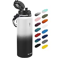 Fanhaw 40 Oz Insulated Stainless Steel Water Bottle with Chug Lid - Leak & Sweat Proof with Anti-Dust Lid (White Black)