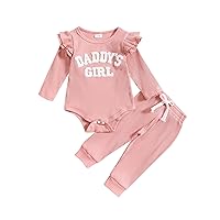Toddler Girl Spring Solid Color Pullover Letter Print Set Infant Girl Home Outdoor Daily Wear Father's