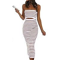 PRETTYGARDEN Women's Summer Midi Bodycon Dress Strapless Cut Out Knit Tube Long Fitted Dresses